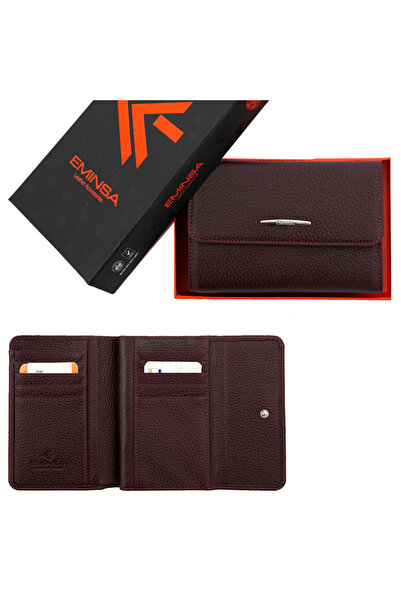 Eminsa Bordo Hakiki Deri Kadın Cüzdan