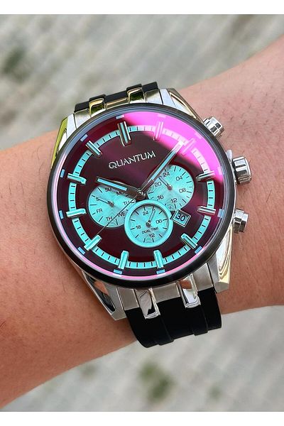 Quantum Steel Case Silicone Cord Men's Wristwatch