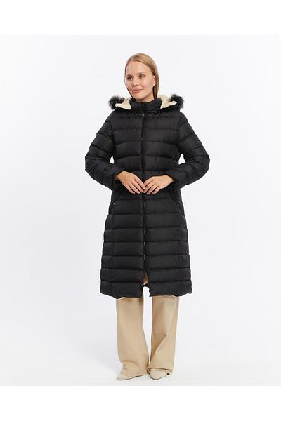 KMKkombin Plus Size Women's Puffer Jacket - Long Padded, Hooded, Furry and Fiber 2066