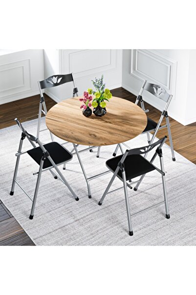 eportatif Katlanır Masa ve 4 Adet Sandalye Seti Çam 1462