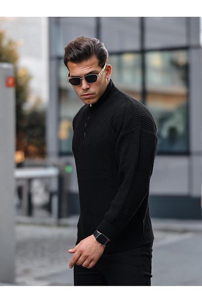Valiberta Premium Half Zipper Turtleneck Sweater - Black