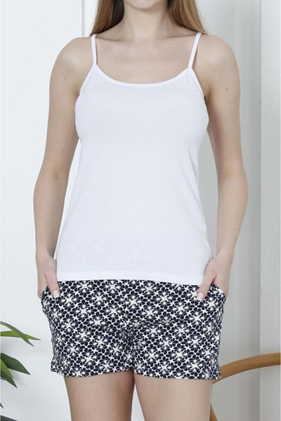 Nicoletta Set pijama pantaloni scurți de damă cu cureaua de frânghie bumbac lycra buzunar alb