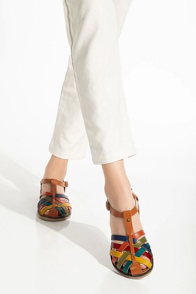 INF SHOES Tan Multi Orthopedic Genuine Leather Women's Sandals