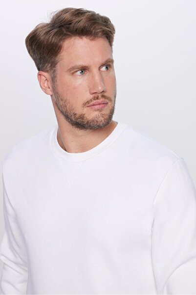 Tudors Φούτερ Unisex Relax Fit Άνετο Κοψίμα 100% Βαμβάκι Βασικό Λευκό με λαιμόκοψη