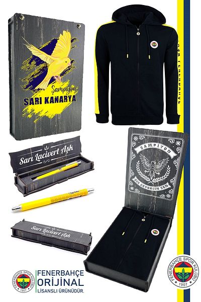 Fenerbahçe Αθλητικό φούτερ με κουκούλα με άδεια πλήρους φερμουάρ + σετ μολυβιών - Προσαρμοσμένο ξύλινο κουτί