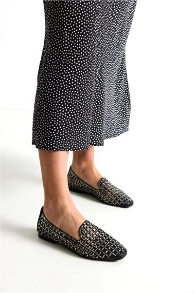 BEYAZ (Park Moda) Taş Detaylı Günlük Kadın Babet SİYAH