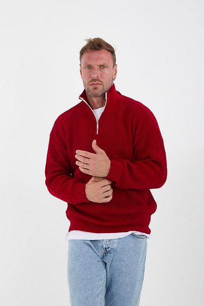 Valiberta Oversize Thessaloniki Knitted Half Zipper Men's Knitwear Sweater - Red