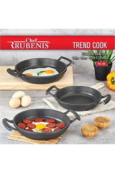 Rubenis Chef Trend Cook 3 Lü Döküm Sahan Seti 18cm-20cm-22cm Siyah Kırçıllı R...
