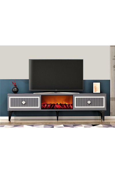 DEMONTE DECOR NİLL ŞÖMİNELİ TV SEHPASI ANTRASİT-GÜMÜŞ