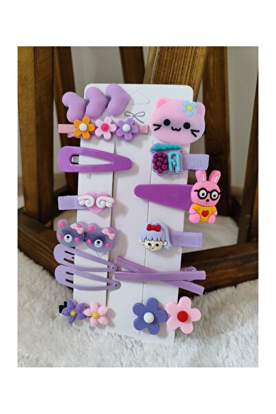 Marsilyan Set of 14 Children's Hair Clips Purple Theme Multi-Figure Hair Clip...