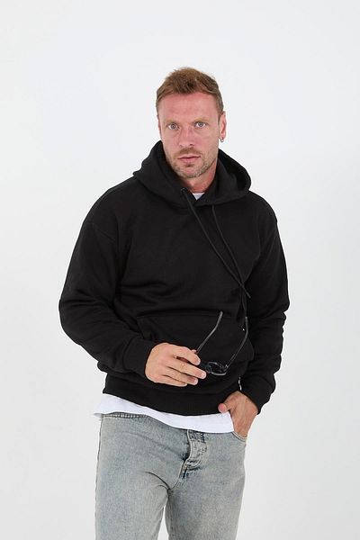 Valiberta Black Men's Oversize Hooded Kangaroo Pocket Sweatshirt - Hoodie
