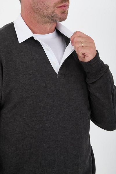 Valiberta Polo Collar Thessaloniki Knitted Fabric Men's Sweatshirt - Smoked