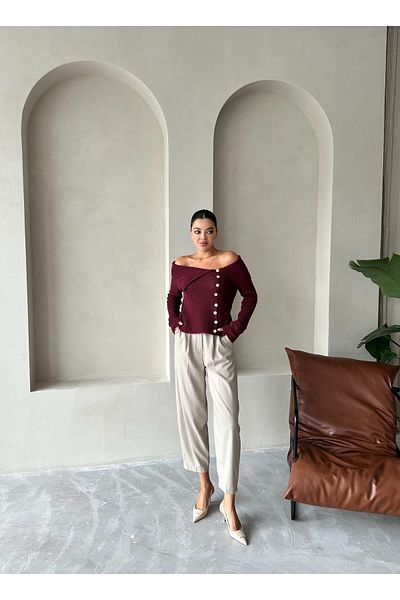 Laluvia Kalhoty Baggy Fabric Stone Colored - 3529