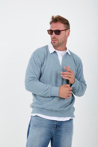 Valiberta Polo Collar Thessaloniki Knitted Fabric Men's Sweatshirt - Cold Blue
