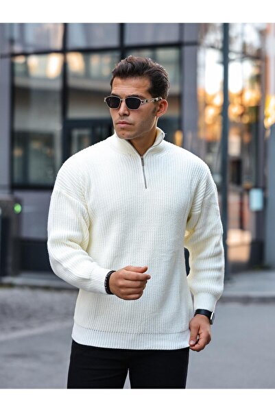 Valiberta Premium πουλόβερ με μισό φερμουάρ - Εκρού