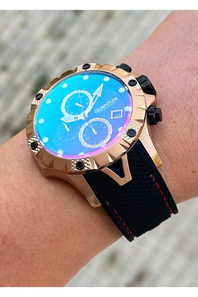 Quantum Steel Case Silicone Cord Men's Wristwatch