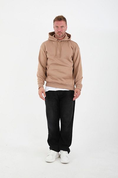 Valiberta Beige Men's Oversize Hooded Kangaroo Pocket Sweatshirt - Hoodie