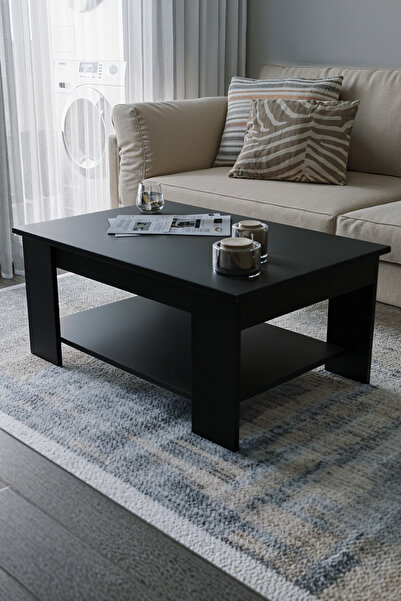 KODIGU Siyah Sole Orta Sehpa 60x90x45 Alt Büyük Raflı