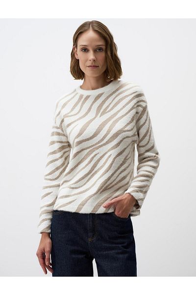 Jimmy Key Mink Crew Neck Relaxed Fit Patterned Knitted Blouse
