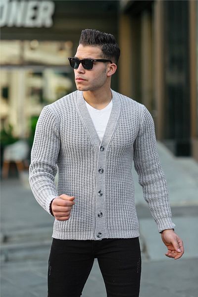 Valiberta Nopenli Ribbed Knitted Buttoned Cardigan - Light Gray