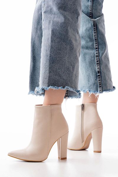 SKY SHOES Γυναικείες μπότες μπεζ ψηλοτάκουνες με φερμουάρ