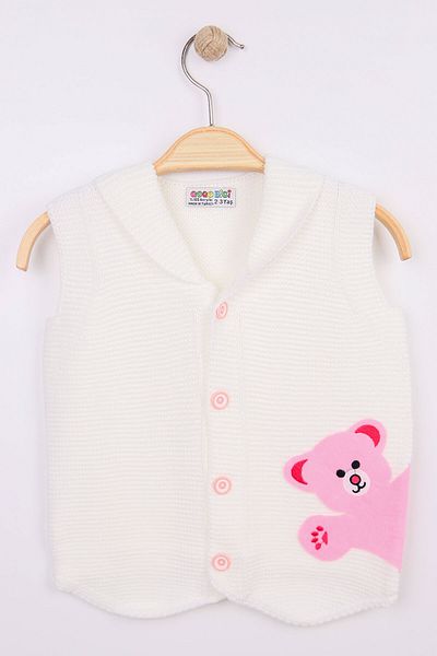Beniizle Buttoned Girl's Knitwear Vest with Teddy Bear Detail
