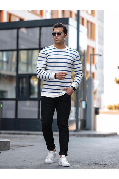 Valiberta Pulover cu gât cu dungi orizontale - Albastru