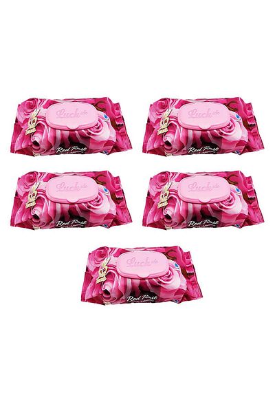 Luckido 90 Pcs Covered Red Rose Wet Towel Wipes - 5 Pack Rose Scented
