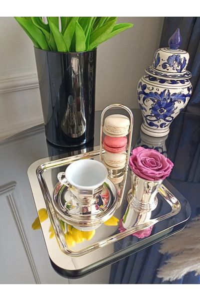 AHİR TİCARET Stainless Steel Square Coffee Presentation Tray Single