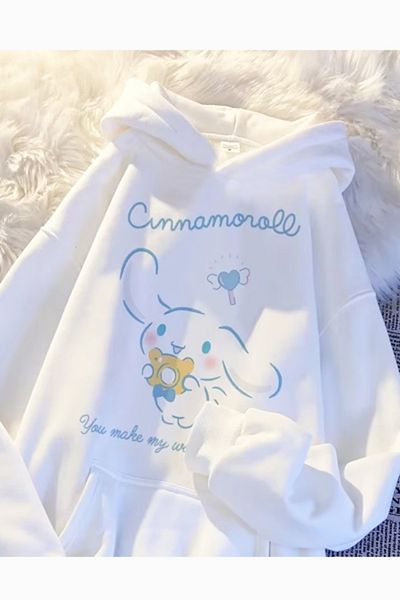 POPULUS Cinnamorol Sanrio Kawaii Unisex White Sweatshirt