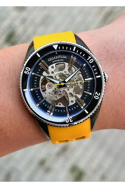 Quantum Automatic Mechanism Steel Case Silicone Cord Men's Wrist Watch