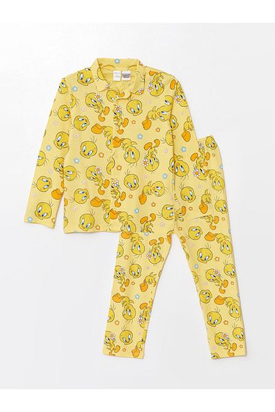 LC Waikiki Lw - Polo Collar Short Sleeve Tweety Printed Baby Girl Pajama Set