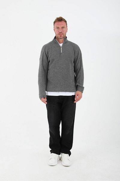 Valiberta Men's Knitwear Sweater - Thessaloniki Knit, Half Zipper, Oversize Smoked