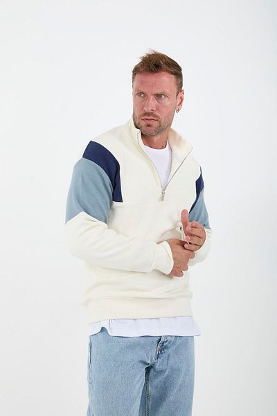 Valiberta Men's Oversize Thessaloniki Knitted Sweatshirt - Garnished Sleeves, Ecru