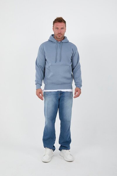 Valiberta Світло-синій чоловічий оверсайз-светр з капюшоном і кишенями - худі