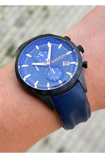 Quantum Steel Case Leather Cord Men's Wristwatch