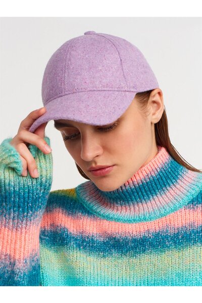 Külah Kadın Lila Yünlü Kışlık Beyzbol Kep Şapka