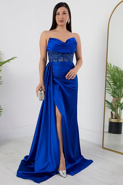 PULLIMM Rochie din satin cu decolteu bijuterie fără bretele SB6019