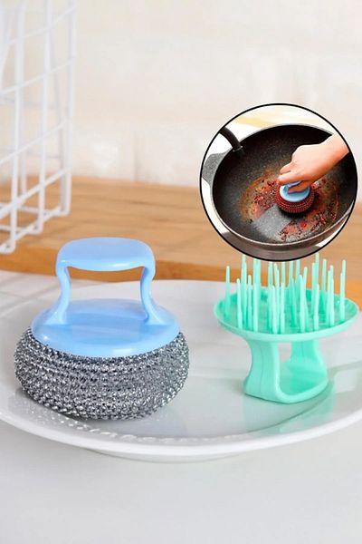 LiderGlobal Stainless Steel Ball with Handle Dish Scrubbing Wire Dish Cleaning Brush Washing Sponge