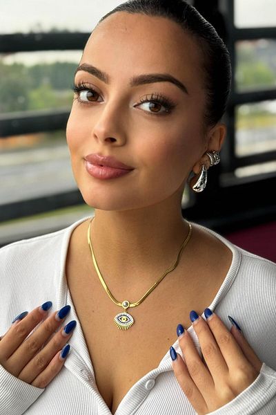 TAKIŞTIR Gold Color Eye Figured Pearl Detailed Steel Necklace