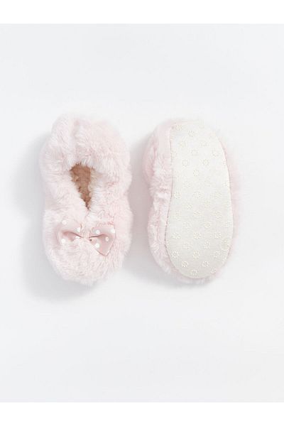 LC Waikiki Plush Baby Girl Slippers with Bow Detail