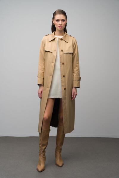 Olcay Dlouhý trenčkot Kamel 6636 s podšívkou, detailně odpuzující vodu