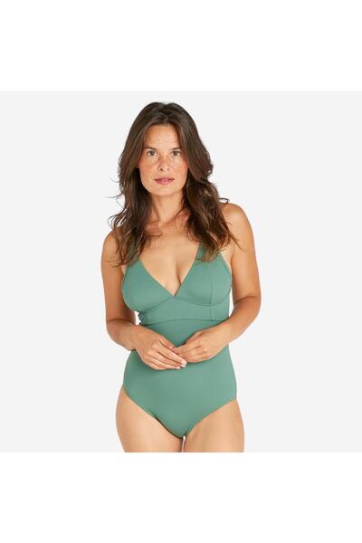 Decathlon Kadın Balenli Çapraz Sırt Detaylı Mayo - Haki - BEA