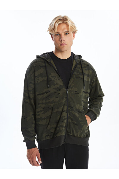 LC Waikiki   Khaki Hooded Long Sleeve Men's Thick Zip-Up Sweatshirt