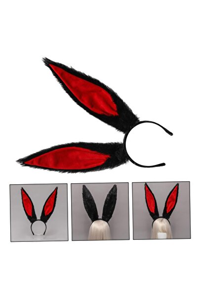 Astaş Kırmızı Siyah Tavşan Kulakları Tacı Halloween Parti Kostümü Aksesuarı