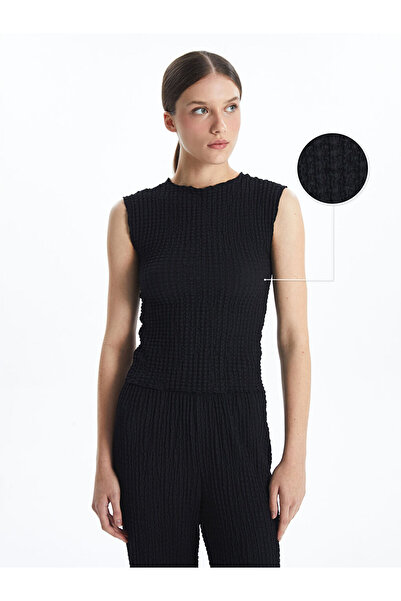 LC Waikiki Black Crew Neck Textured Women's T-Shirt