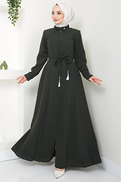 SENSTIL Khaki Mevlana Pleated Ferace - Ss2057