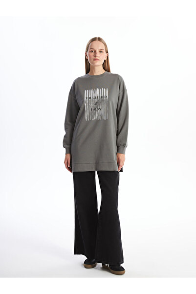 LC Waikiki LCW Bisiklet Yaka Baskılı Kadın Sweatshirt Tunik
