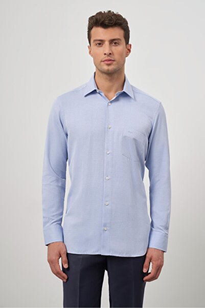 İmza Μπλε μακρυμάνικο πουκάμισο Dobby 041 με σκληρό γιακά Classic Comfort Fit 1004245156