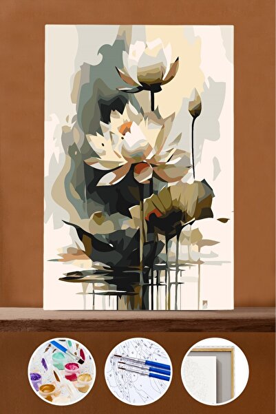 Pastelya Sayılarla Boyama Seti Çerçeveli Kasnaklı Lotus Çiçeği 40 x 50 cm